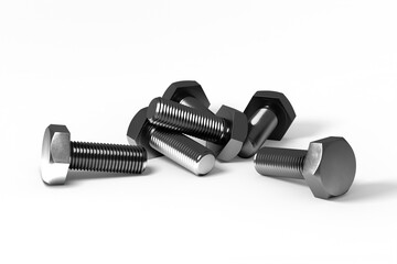 Fototapeta premium Six screws isolated on white. 3D Render