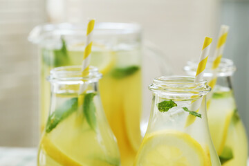 Summer's Refreshment: Freshly Squeezed Lemonade Ready to Be Served, Perfect for Any Outdoor Occasion