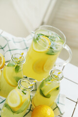 Summer's Refreshment: Freshly Squeezed Lemonade Ready to Be Served, Perfect for Any Outdoor Occasion