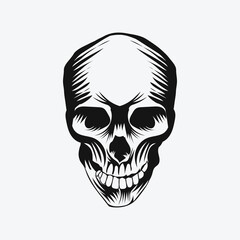 Human skull head black and white vector design.