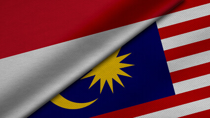 3D Rendering of two flags from Republic of Indonesia and Malaysia together with fabric texture, bilateral relations, peace and conflict between countries, great for background