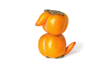 Sweet funny little animals from persimmon isolated on white