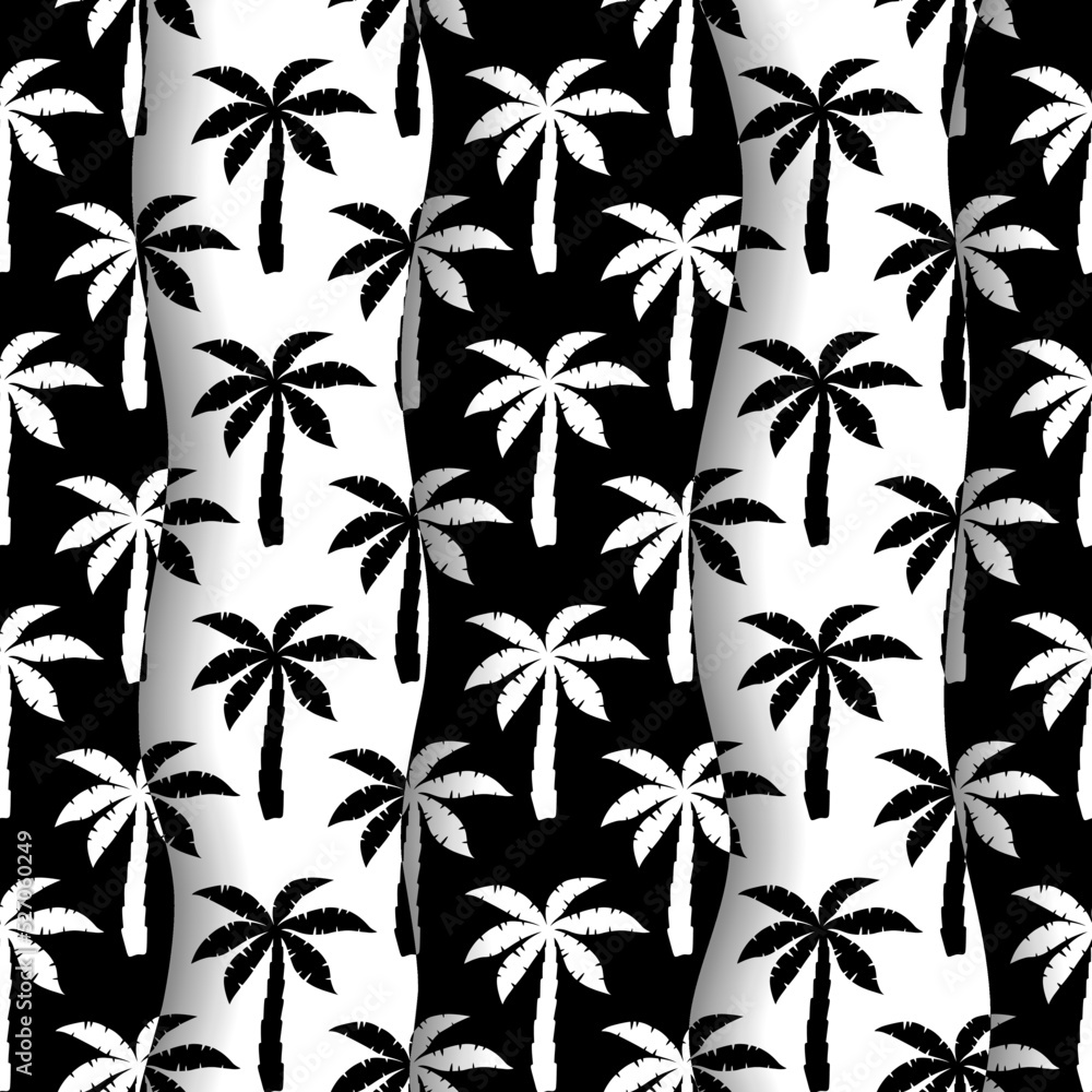 Poster palm seamless pattern. repeated palm trees pattern. black coconut tree isolated on white background.