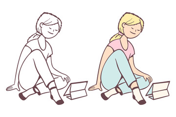 A teenage girl with a tablet.