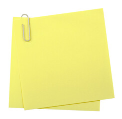 yellow adhesive notes with paper clip isolated