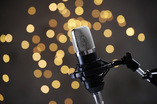 Retro Microphone On Stage With Bokeh Light
