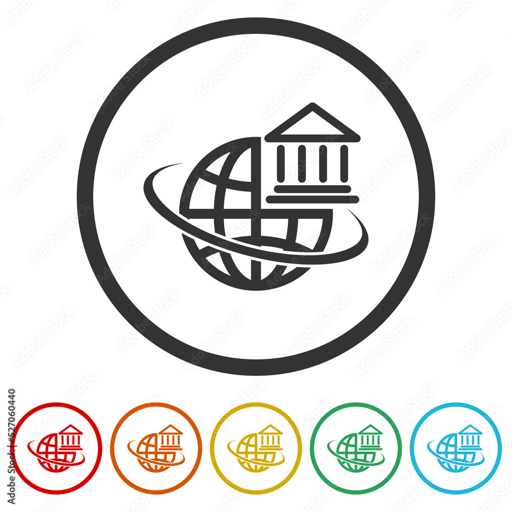 Poster world banking vector icon for web design isolated on white background. set icons in color circle but