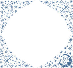 手描きのシンプルな星と月　きらきら装飾背景イラスト　フレーム　メッセージカード