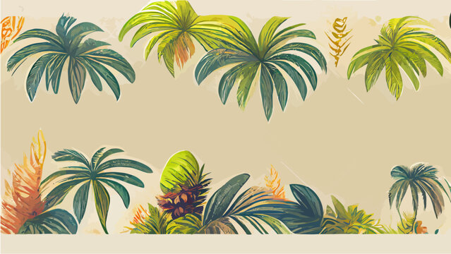 tropical vintage botanical landscape palm tree banana
