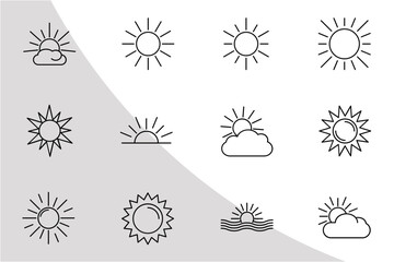 Sun Icons Outline, Suns Svg, Sun Bundle, Icon Bundle, Sunrise SVG, Sun Vector, Sunset, Svg Cut File,