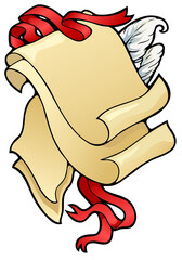Bookplate style image of scrolls.