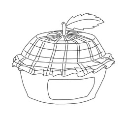 A jar with lid, apple jam concept. Outline on a white background hand drawn illustration