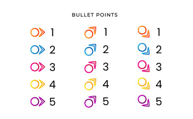 Colorful bullet point number with gradient arrow free vector