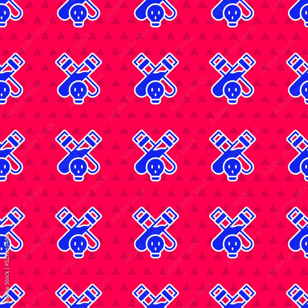 Poster blue bottle with potion icon isolated seamless pattern on red background. flask with magic potion. h
