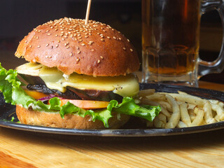 hamburger and fries