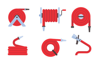 Fire hose. The red rubber hose is used to extinguish the fire.