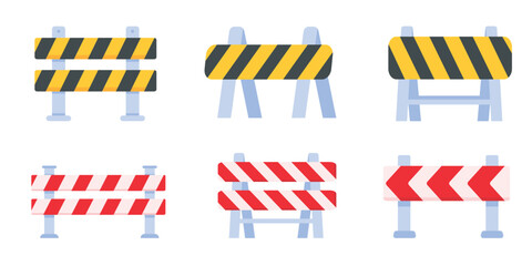 Safety barriers, road repair lines, construction warning signs
