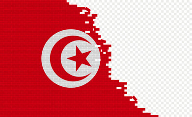 Tunisia flag on broken brick wall. Empty flag field of another country. Country comparison. Easy editing and vector in groups.