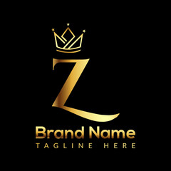 Crown Logo On Letter Z Template. Crown Logo On Z Letter, Initial Crown Sign Concept Template