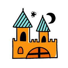 Naklejka premium Mystical Castle Halloween concept Doodle style vector design illustration Isolated on white background