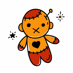 Voodoo Doll Halloween concept Doodle style vector design Illustration Isolated on white background