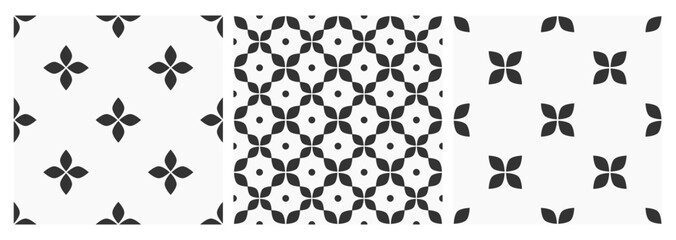 Black and white floral seamless tile classic vintage patterns set.