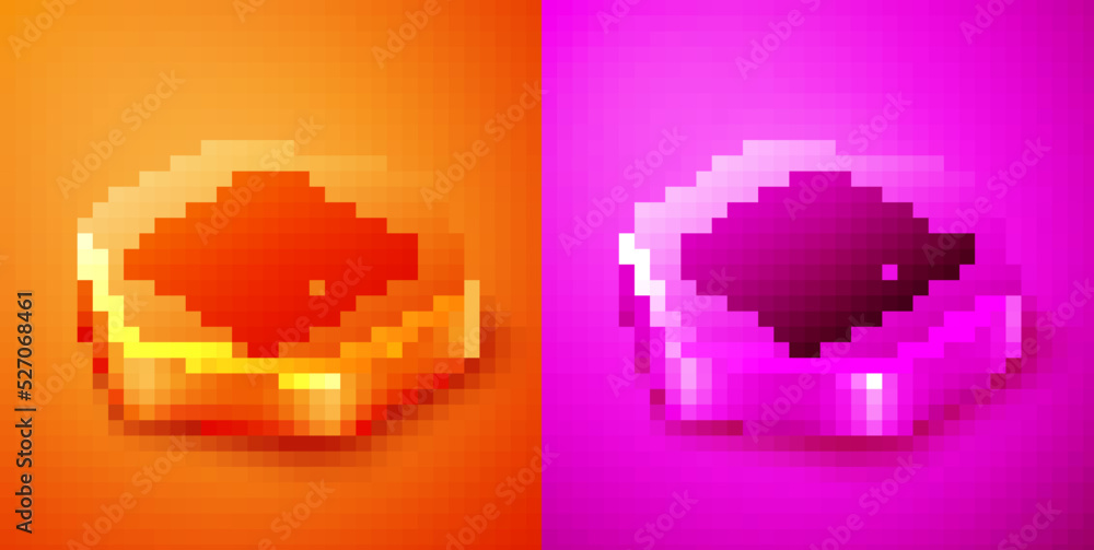 Poster isometric laptop icon isolated on orange and pink background. computer notebook with empty screen si