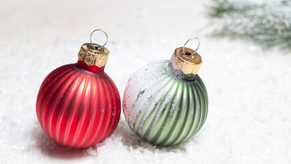 christmas balls on snow