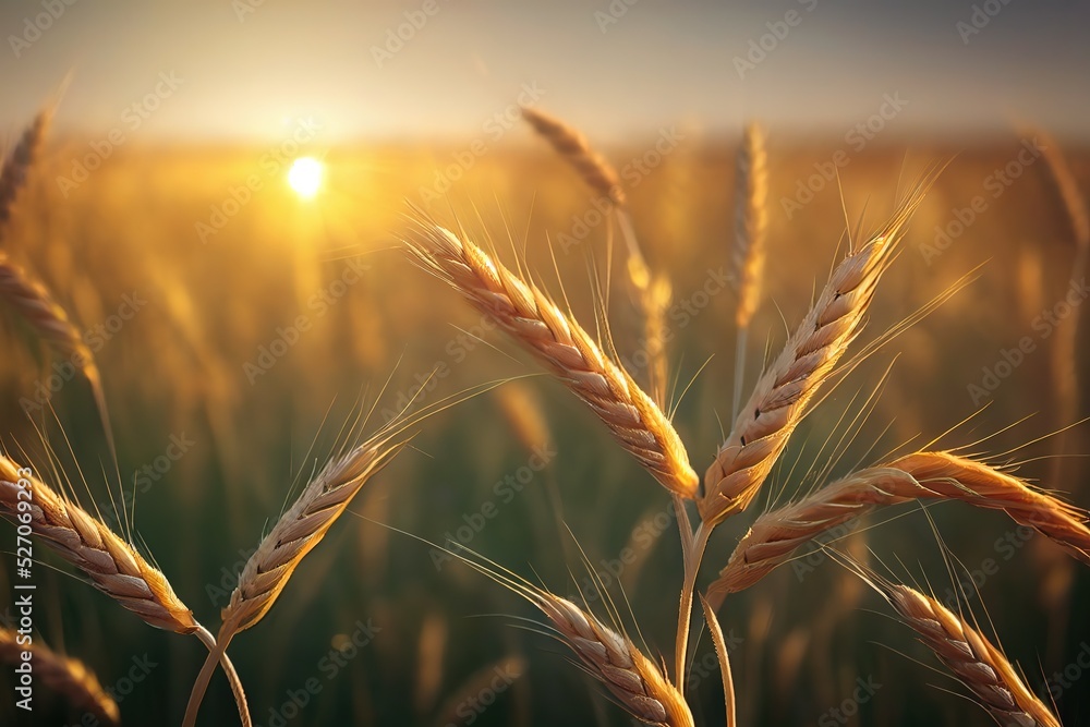 Sticker Silhouette of wheat, close-up. Wheat in the field, beautiful background.