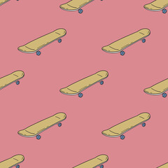 Cute skateboard vector seamless pattern. Skate repeat background for textile, design, fabric, cover etc.