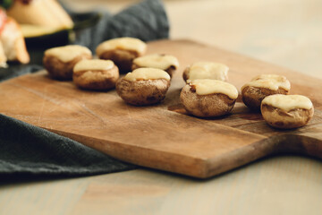 Delicious grilled mushroom snacks with cheese for the holiday table