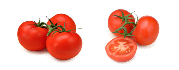Fresh tomato with basil isolated on white background
