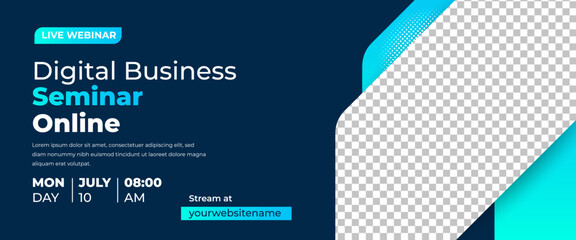 Webinar horizontal banner design template. Editable modern banner with blue background color. Usable for banner, cover, and header.