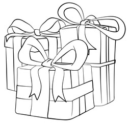 Gift boxes. Element for coloring page. Cartoon style.