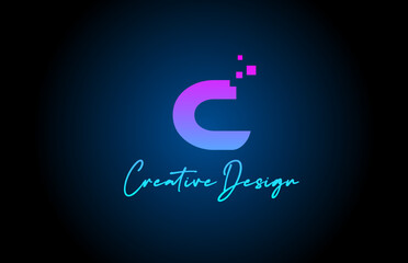 pink blue C alphabet letter logo icon design with dots. Creative template for company and business