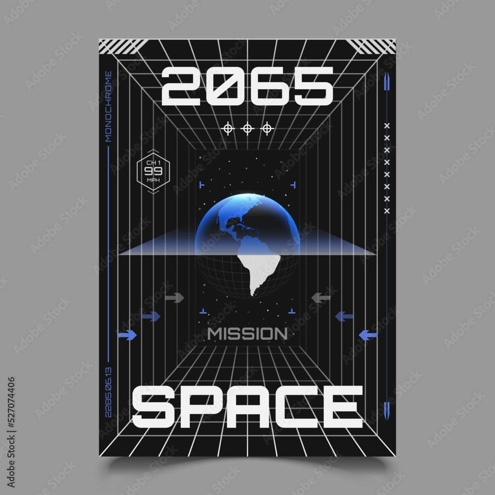 Aufkleber poster with hud elements, perspective grid, futuristic design elements, chart and model of planet. a