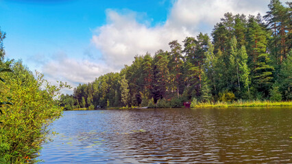 Fototapeta na wymiar View of Hepojarvi Khepojärvi Lake. Toksovo, Leningrad Region, Russia