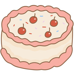 Cake With Cherry Element Illustration