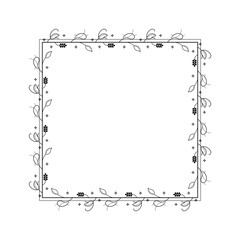 Abstract Black Simple Line Square With Leaf Leaves Frame Flowers Doodle Outline Element Vector Design Style Sketch Isolated Illustration For Wedding And Banner