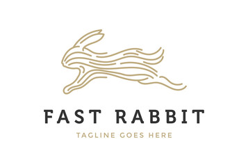 Golden Running Rabbit Line Logo Design Vector