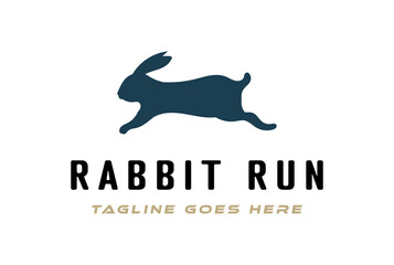 Jumping Running Fast Rabbit Silhouette Logo Design Vector
