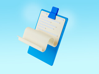 Blue clipboard with Checklist paper sheet, on blue gradient background.