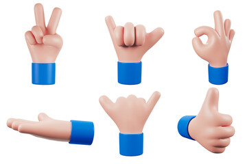 collection Hands Gesture, cartoon friendly, funny style isolated on white background, 3D rendered image.