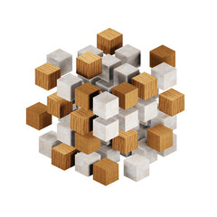 Wood and tiles cube box 3d icon Rendering