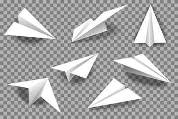 Realistic paper plane and origami airplane icon set. 3D model of planes isolated on transparent background.vector in eps 10 - obrazy, fototapety, plakaty