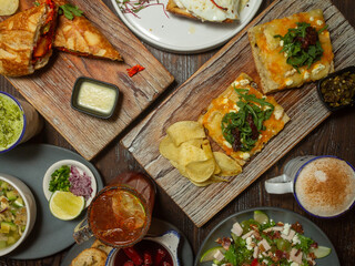 set of dishes on restaurant