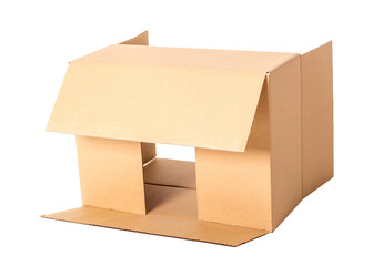 Image of cardboard open crumpled box on a white background