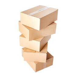 Close view of cardboard scotched boxes on a white background
