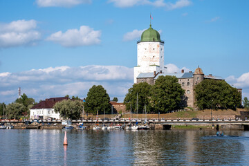 Vyborg, Leningrad region, Russia. - August 27, 2022. View of the medieval knight's castle from the...
