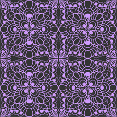 seamless graphic pattern, floral lilac ornament tile on dark gray background, texture, design